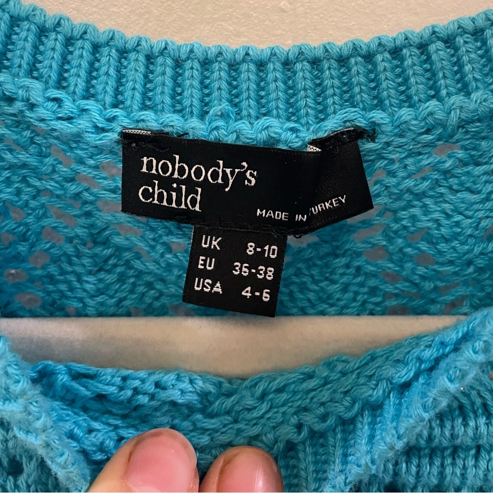 Turquoise knit blue sweater short sleeve - Picture 2 of 3